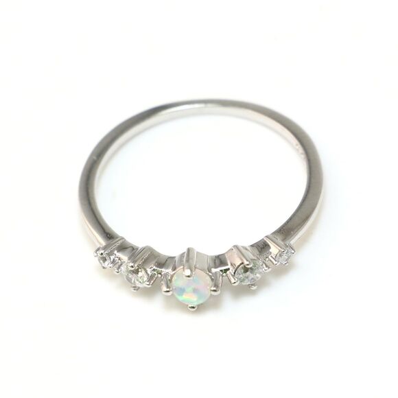 925 Sterling Silver Sparkling Opal Promise Ring - Glamorous Opal Ring - Picture 5 of 8